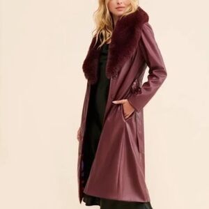 Maeve by Anthropologie Liv Faux Fur Trench Coat Medium Petite